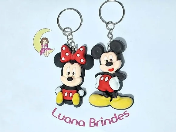 Chaveiro Mickey e Minnie 3d Emborrachado Pacote C/2 Unidades