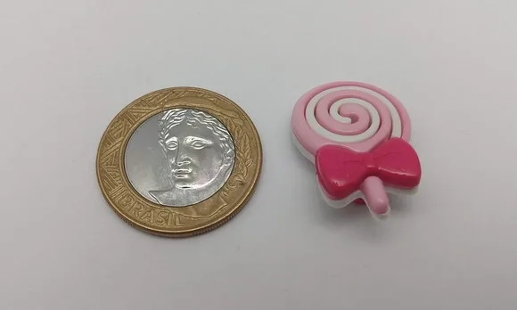 Aplique Botão de Pirulito Rosa de 3,7cm - 15 unidades
