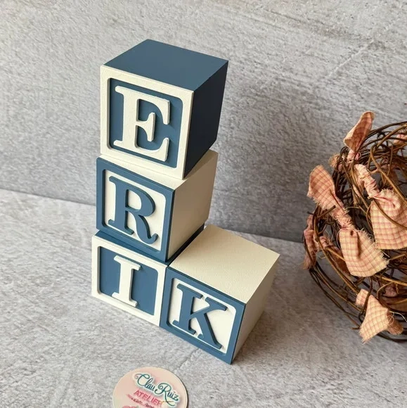Nome com Moldura Cubos 6x6 Decoração Bebê e Criança