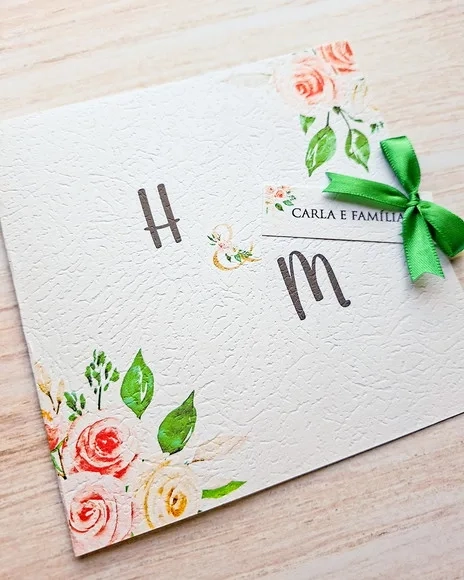 Convite de Casamento Quadrado Floral