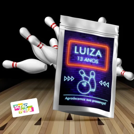 Saquinho Metalizado 14x20 Personalizado Festa Boliche Neon