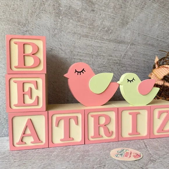 Passarinho + Cubos 6x6cm Ts - Decoração Bebê e Maternidade