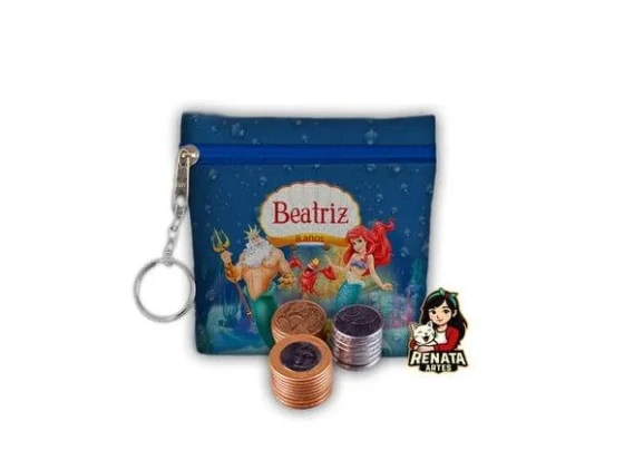Chaveiro Porta Moedas Personalizado a Pequena Sereia Ariel