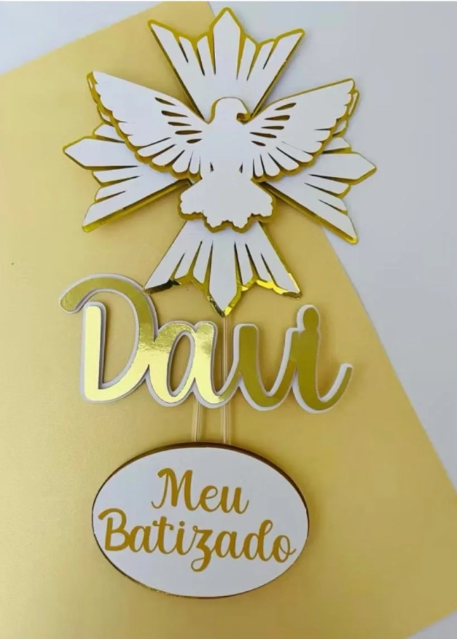 Topo de Bolo Espírito Santo para Batizado Primeira Comunhão e Crisma Personalizado