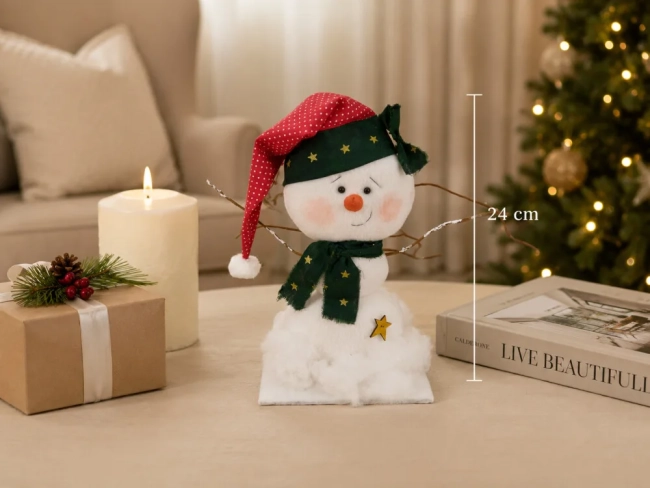 Boneco de Neve Natalino Artesanal em Feltro 24 cm | Decoração de Natal para Mesa, Aparador e Sala