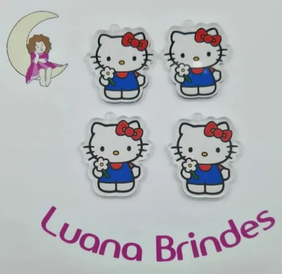 Pingentes Hello Kitty de Acrílico Adesivado 4cm