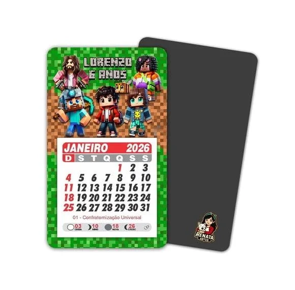 Imã de Geladeira com Calendário Minecraft