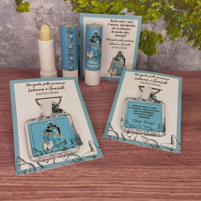 Kit Lembrancinha - 15 UNI Chaveiro + 15 UNI Hidratante Labial Manteiga de cacau Iemanjá PERSONALIZAMOS QUALQUER TEMA