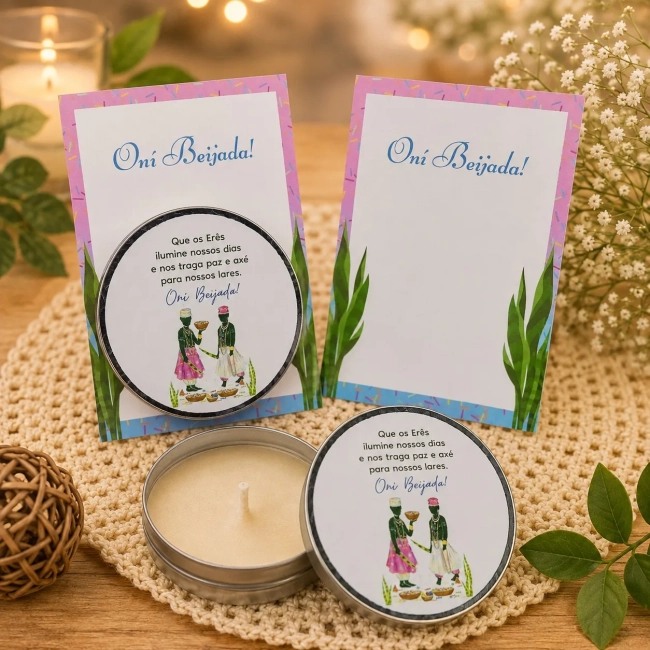 60 unidades de Vela Aromática na latinha Personalizada, Preto velho - Ibejada - Orixás e Entidades, fazemos qualquer tema.