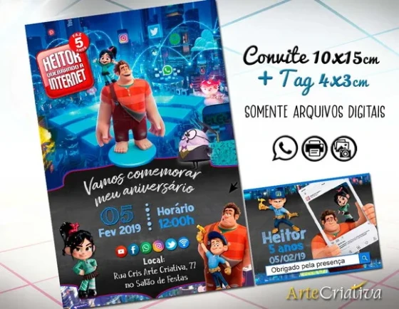 CONVITE DIGITAL C/TAG Detona Ralph Chalk Menino