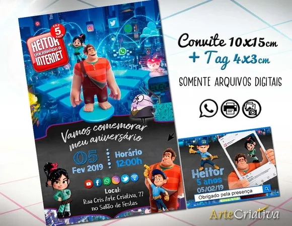 CONVITE DIGITAL C/TAG Detona Ralph Chalk Menino