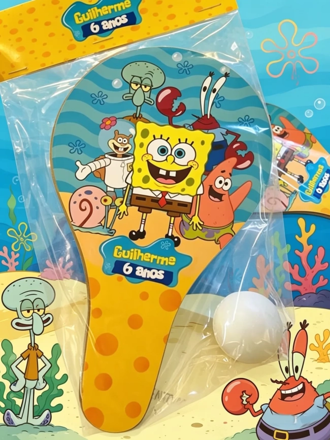 Raquete de Ping e Pong Personalizada para lembrancinhas do Bob Esponja