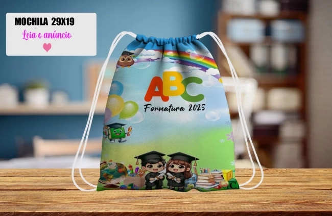 Mochilinha personalizada para lembrancinhas Formatura ABC