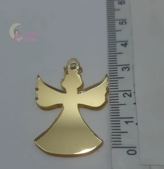 Pingente Anjinho de Acrílico Espelhado Dourado-pct c/7 unid