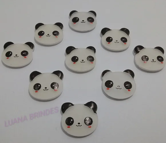 Aplique Panda e Hello Kitty de borracha - pct c/ 8 unidades