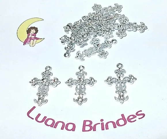 Pingente Cruz Ziconia Niquel 3cm Pacote com 6 Unidades