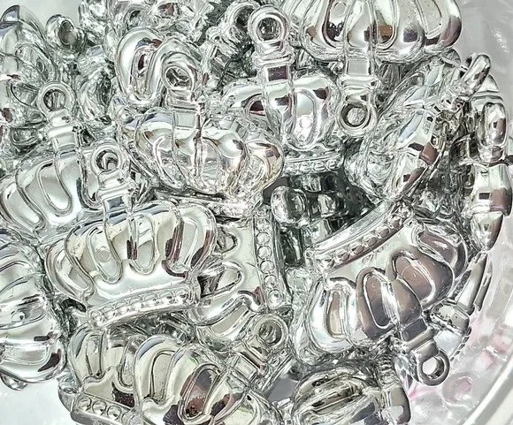 Pingente Coroa Abs Prata 3cm Pacotes com 10 Unidades