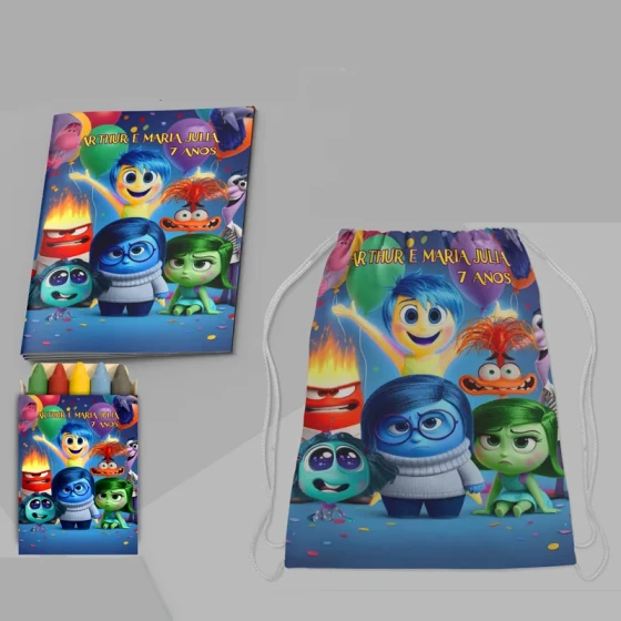 Kit Mochila e Revista de colorir para lembrancinhas Divertidamente