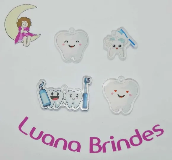 Pingente de Dente de Acrílico Adesivado Pacote com 4 un