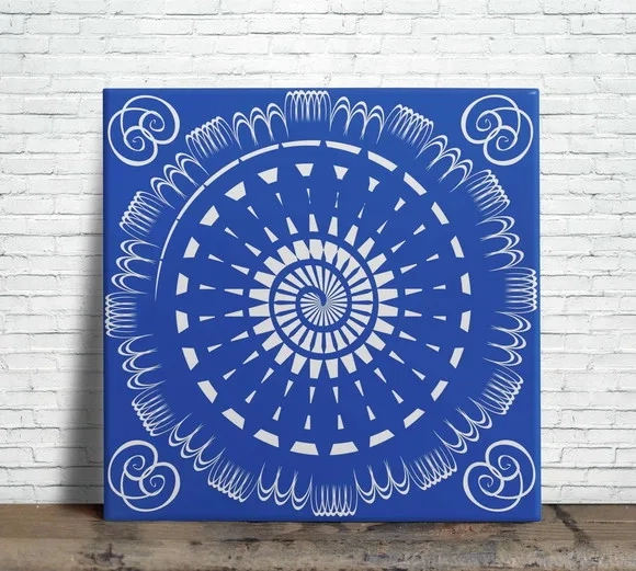 Azulejo Mandala Azul 15x15 Decorativo com Suporte