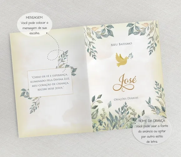 Lembrancinha Batizado Folhagem Livro De Orações