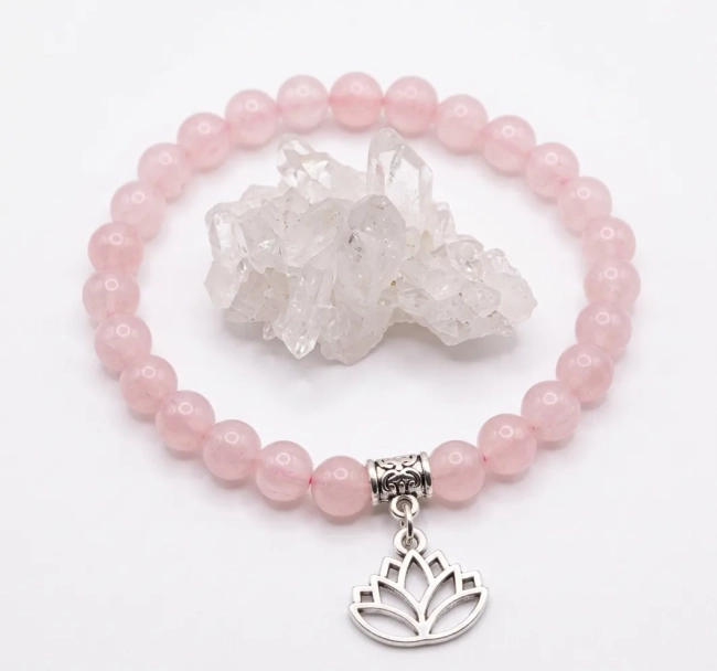 Pulseira Japamala 27 Contas Quartzo Rosa 6mm - Pingente à Escolha