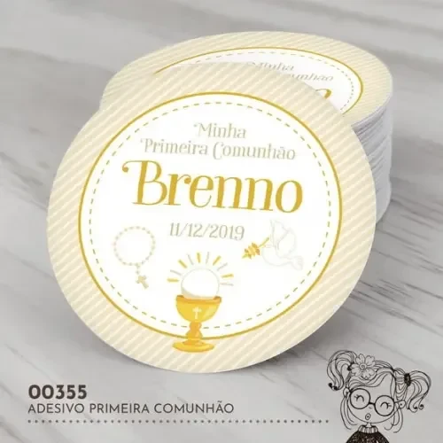 Adesivo Redondo Primeira Comunhão - 00355