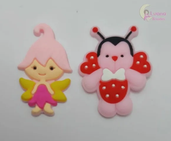 Apliques Fadinha e Joaninha de Borracha - Pct C/6 Unid