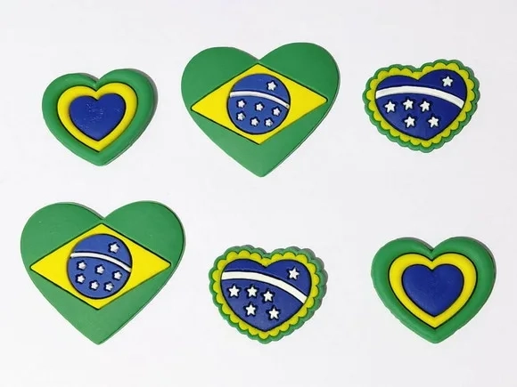 Aplique Coração Bandeira do Brasil Pacote com 6 Unidades