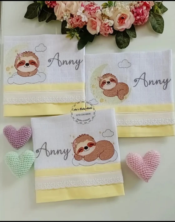 Kit Fraldas Personalizadas com Nome Bordado para Bebê – Enxoval Completo com Fraldas de Boca