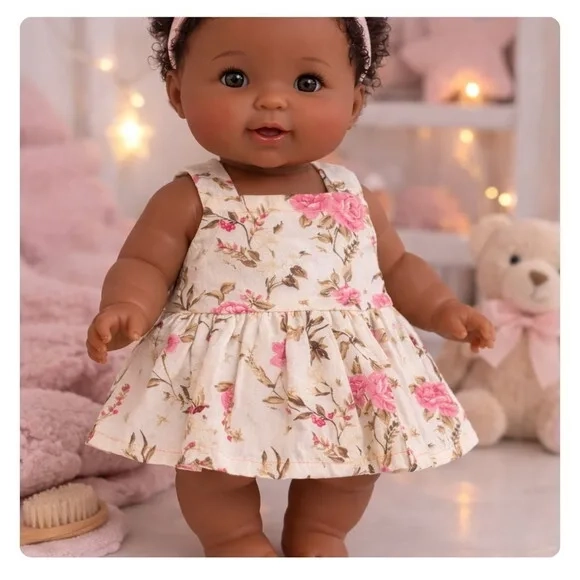 Vestido Floral para Boneca 32 cm em Tricoline com Velcro