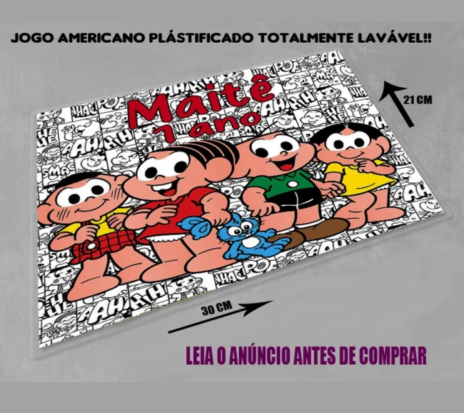 Jogo Americano Sousplat Personalizado da Turma da Mônica