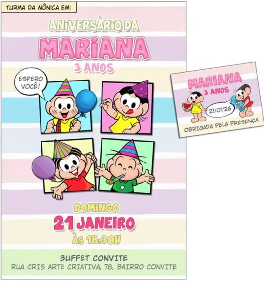 Convite Digital C/tag Turma da Mônica Candy