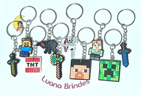 Chaveiro Minecraft Emborrachado 2,6cm Pacote com 10 Unidades