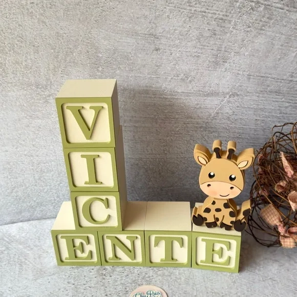 Kit Safari Cubos Personalizados 6x6cm+ Girafa Decoração Bebê
