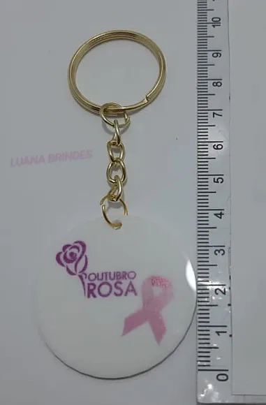 Chaveiro Outubro Rosa de Acrílico U.v C/dourado Pct C/4 Unid