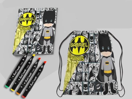 Kit Mochila e Revista de colorir com Canetinhas do Batman