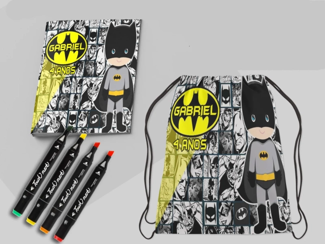 Kit Mochila e Revista de colorir com Canetinhas do Batman
