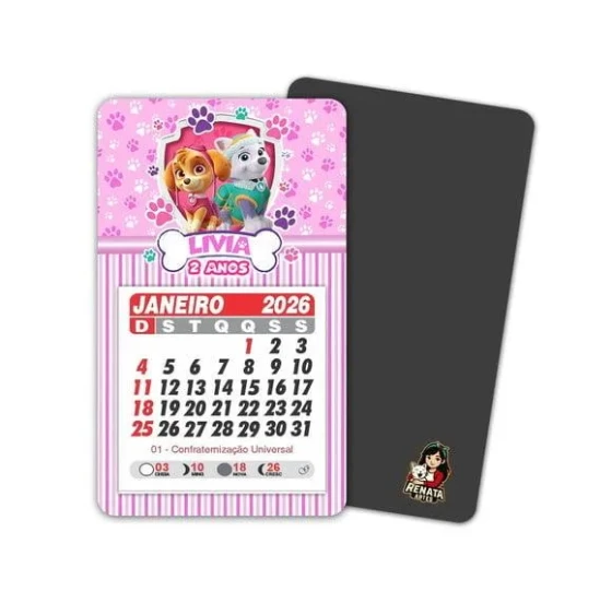Imã de Geladeira com Calendário Patrulha Canina Skye