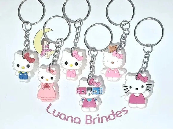 Chaveiro Hello Kitty Flourescente Emborrachado 6 Unidades