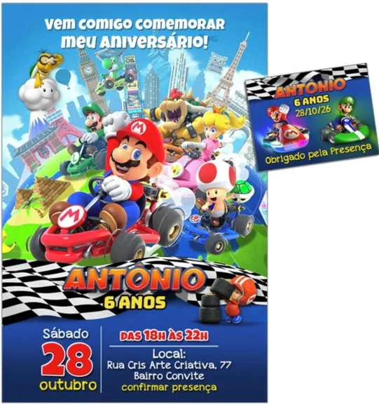 Convite Digital C/tag Super Mario Kart 2