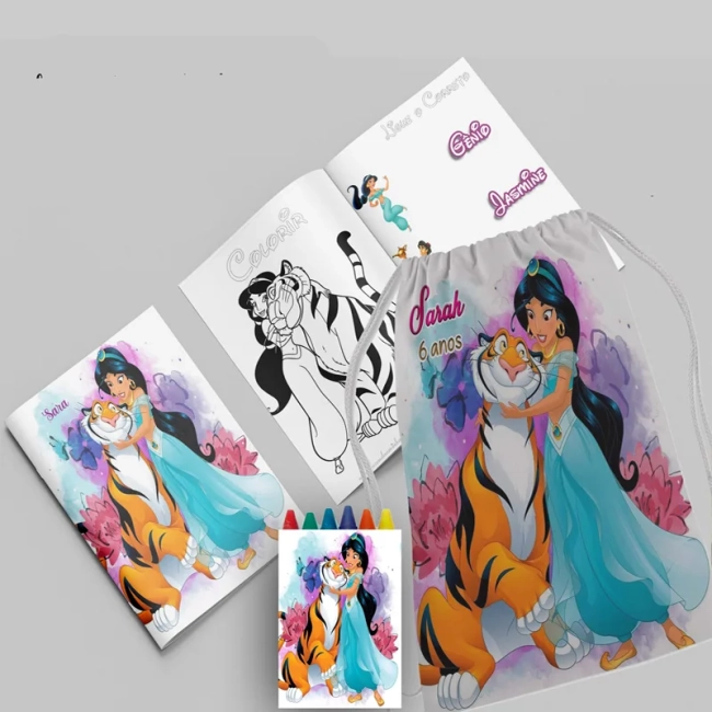 Kit Lembrancinhas Mochila e Revista personalizado Princesa Jasmine