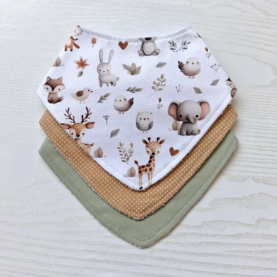 Kit 3 Babadores Bandana Premium para bebê - Bichinhos