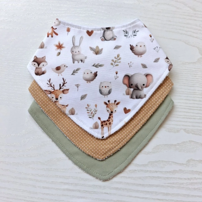 Kit 3 Babadores Bandana Premium para bebê - Bichinhos