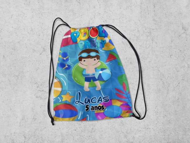 Mochilinha Personalizada para lembrancinhas Pool Party