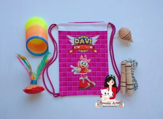 Mochila Boa Infância Tema Sonic Rosa