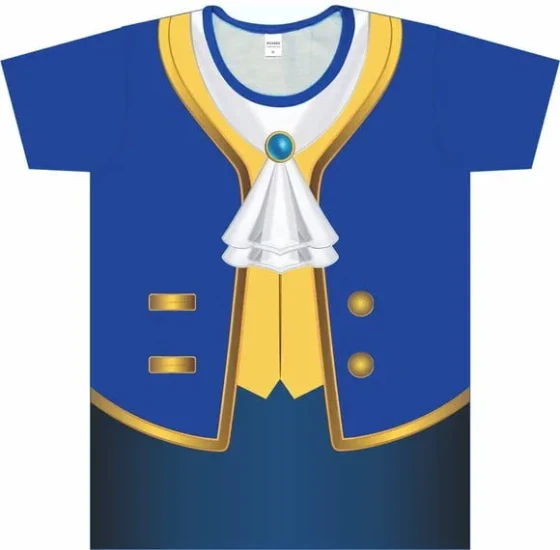 Camiseta Adulto Fantasia Príncipe do Baile Azul e Dourada com Gravata Jabot