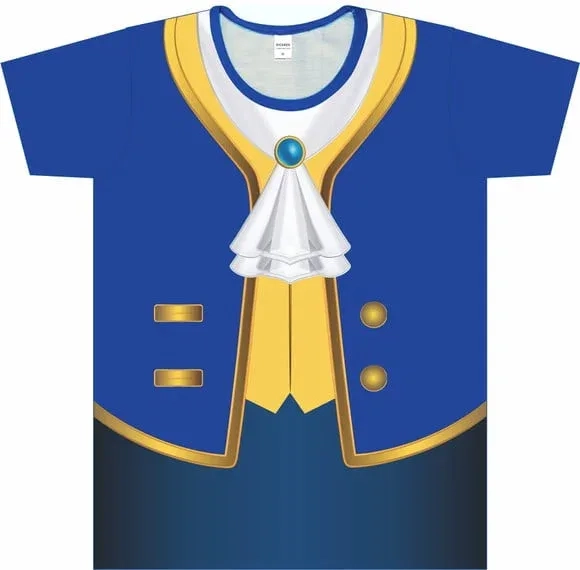 Camiseta Adulto Fantasia Príncipe do Baile Azul e Dourada com Gravata Jabot