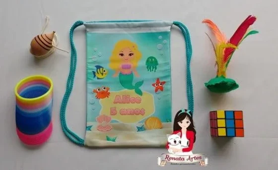 Mochila Brinquedos Retrô Tema Fundo do Mar Sereia