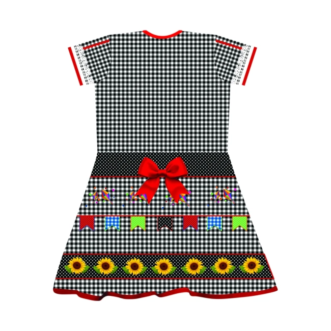 Vestido Infantil Caipira Festa Junina Xadrez Girassol